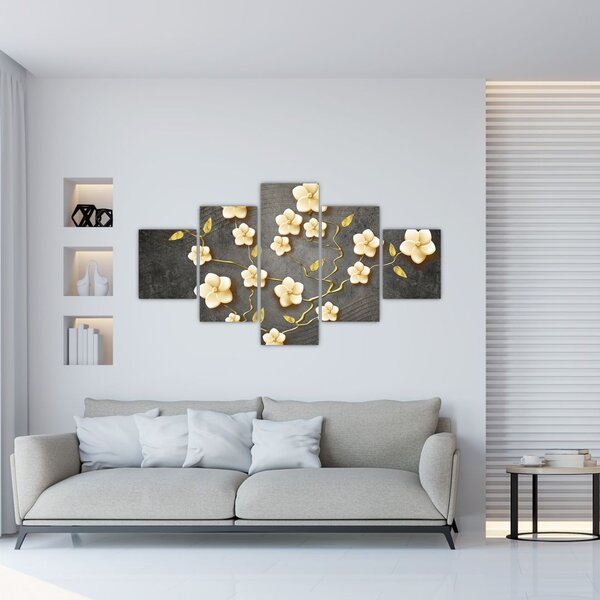 Obraz - Zlatý keř v černém pozadí (125x70 cm)