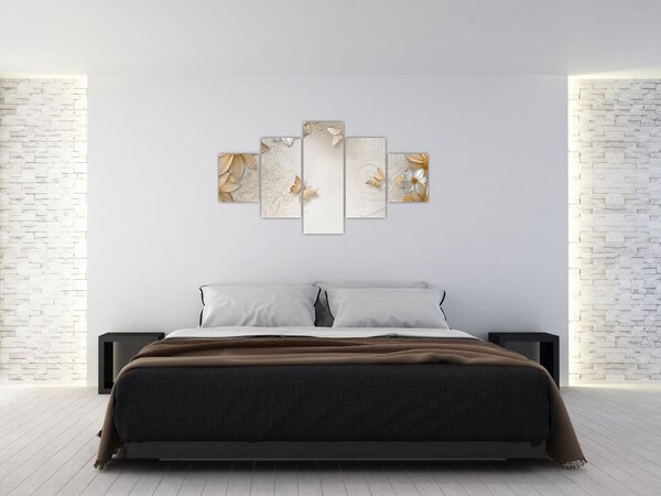 Obraz - Květy s motýlky (125x70 cm)