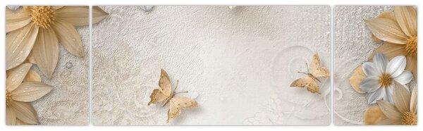 Obraz - Květy s motýlky (170x50 cm)