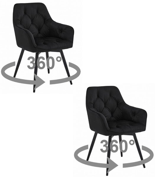 Otočné jídelní křeslo JORK360 VELVET, černé
