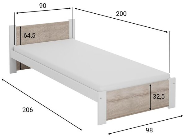 Postel IKAROS 90 x 200 cm, dub artisan/šedá