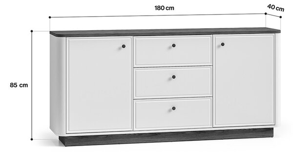 Velká komoda Amberto 180 cm se zásuvkami - kašmír / dub windmill dark