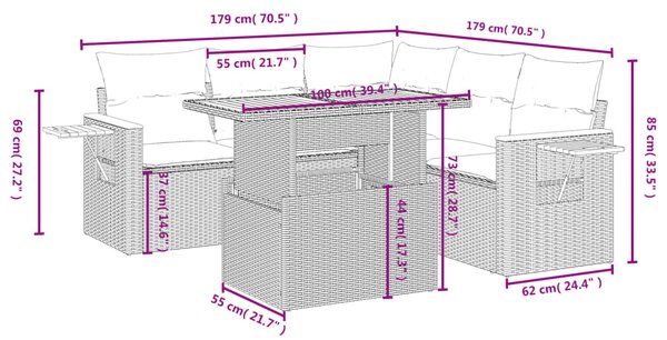 6dílná zahradní sedací souprava s poduškami černá polyratan 3273513