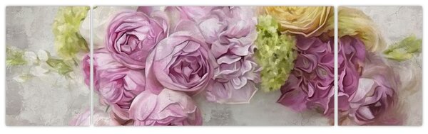 Obraz - Květy na zdi v pastelových barvách (170x50 cm)