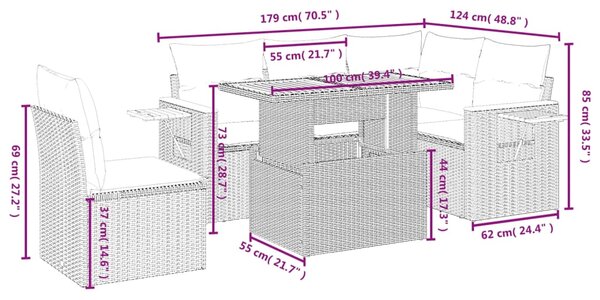 6dílná zahradní sedací souprava s poduškami béžová polyratan 3273523