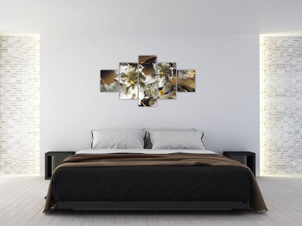Obraz - Květy orchidejí na mramorovém pozadí (125x70 cm)