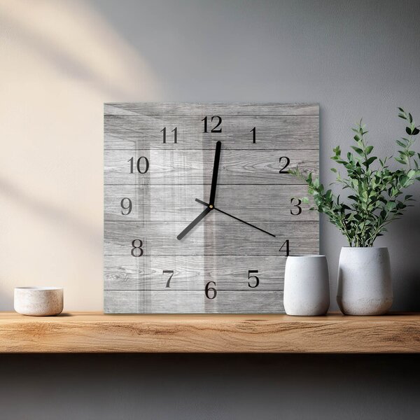 Skleněné hodiny na stěnu Šedé dřevo zskc-30x30-00182538