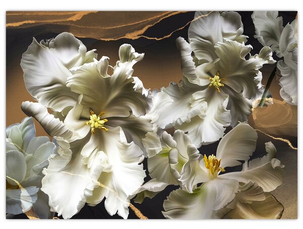 Obraz - Květy orchidejí na mramorovém pozadí (70x50 cm)