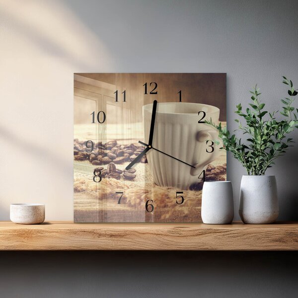 Skleněné hodiny na stěnu Káva zskc-30x30-00178651