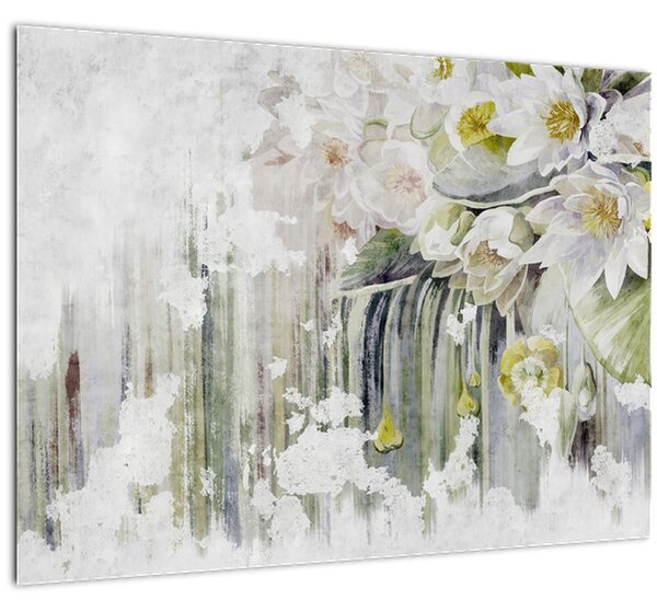 Obraz - Bílé květy, vintage (70x50 cm)