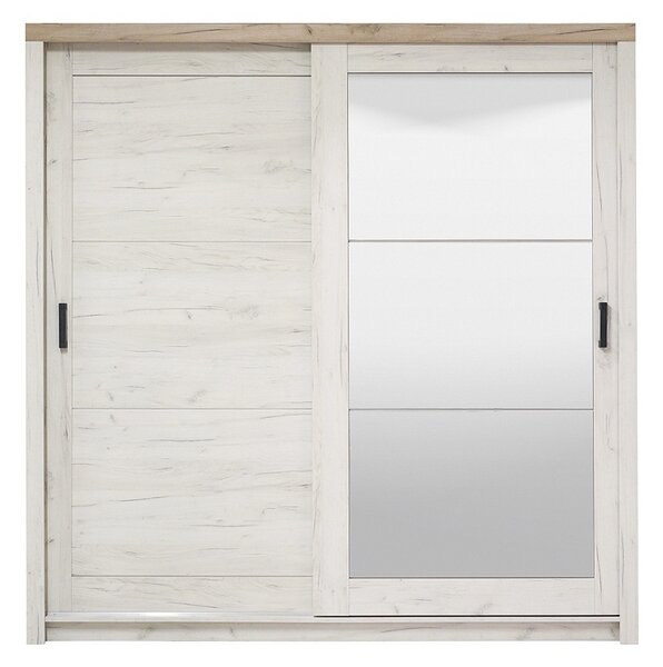 Šatní skříň s posuvnými dveřmi a zrcadlem Henry - dub bílý/dub šedý