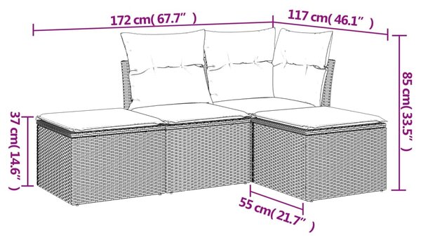 4dílná zahradní sedací souprava s poduškami hnědá polyratan 3217483