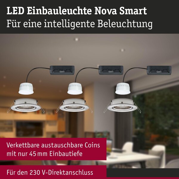 P 92434 LED vestavné svítidlo Nova Coin kruhové 84mm 50° RGBW+ 3x6W 230V kov kartáčovaný hliník - PAULMANN