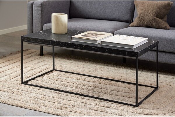 Černý konferenční stolek s deskou v dekoru mramoru 55x110 cm Barossa – Actona