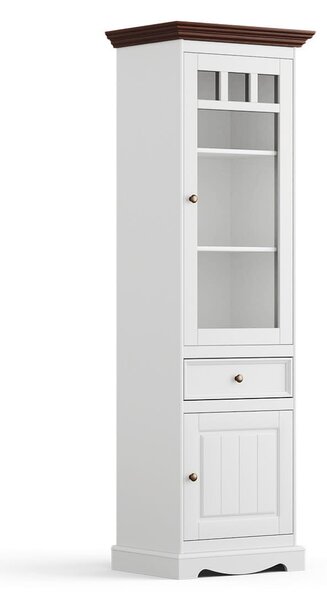 Vitrína úzká sklo, borovice, barva bílá - ořech, kolekce Belluno Elegante