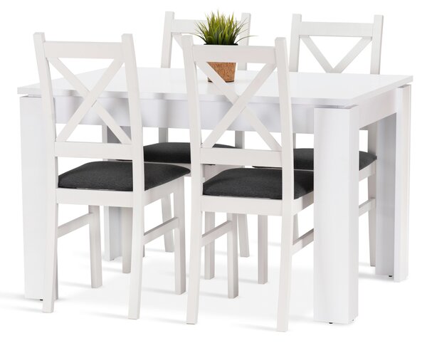 Jídelní sestava INTER stůl 120x80 + 4 židle bílá