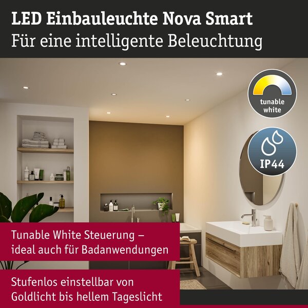P 92443 LED vestavné svítidlo Nova Coin IP44 kruhové 78mm měnitelná bílá 3x6W 230V kov kartáčovaný hliník - PAULMANN