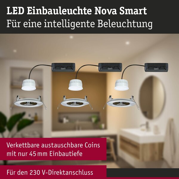 P 92443 LED vestavné svítidlo Nova Coin IP44 kruhové 78mm měnitelná bílá 3x6W 230V kov kartáčovaný hliník - PAULMANN