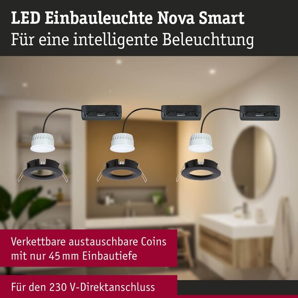 P 92446 LED vestavné svítidlo Nova Coin IP44 kruhové 78mm měnitelná bílá 3x6W 230V černá mat hliník - PAULMANN