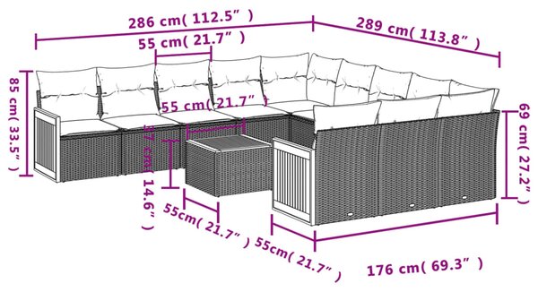 12dílná zahradní sedací souprava s poduškami černá polyratan