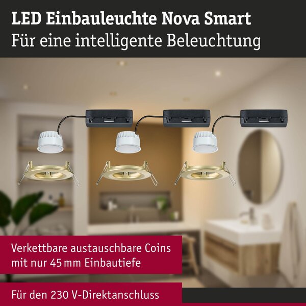 P 92445 LED vestavné svítidlo Nova Coin IP44 kruhové 78mm měnitelná bílá 3x6W 230V zlatá mat hliník - PAULMANN