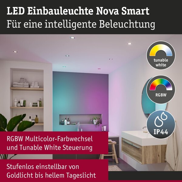 P 92450 LED vestavné svítidlo Nova Coin IP44 kruhové 78mm RGBW+ 3x6W 230V kov kartáčovaný hliník - PAULMANN