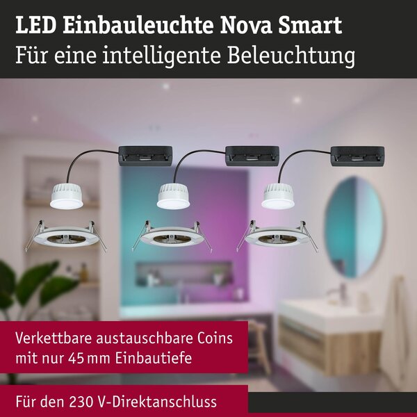P 92450 LED vestavné svítidlo Nova Coin IP44 kruhové 78mm RGBW+ 3x6W 230V kov kartáčovaný hliník - PAULMANN