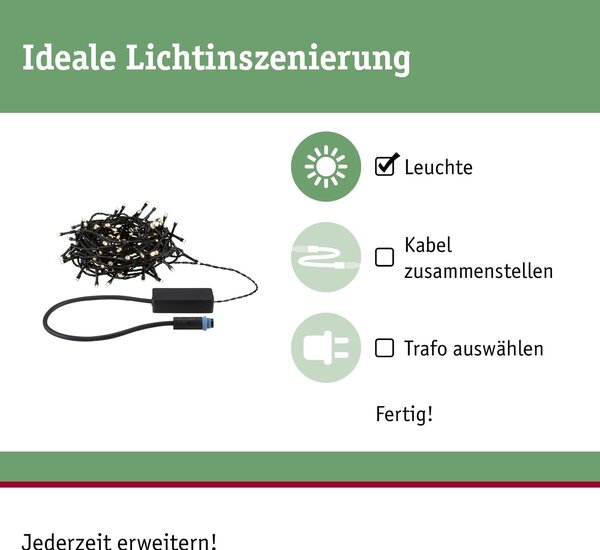 P 94641 Plug & Shine LED světelný řetěz Yuna teplá bílá 12,4m IP44 2,5W černá - PAULMANN