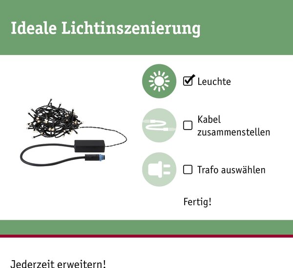 P 94640 Plug & Shine LED světelný řetěz Yuna teplá bílá 7,4m IP44 1,3W černá - PAULMANN