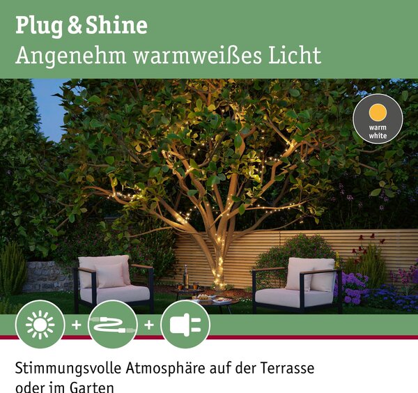 P 94640 Plug & Shine LED světelný řetěz Yuna teplá bílá 7,4m IP44 1,3W černá - PAULMANN