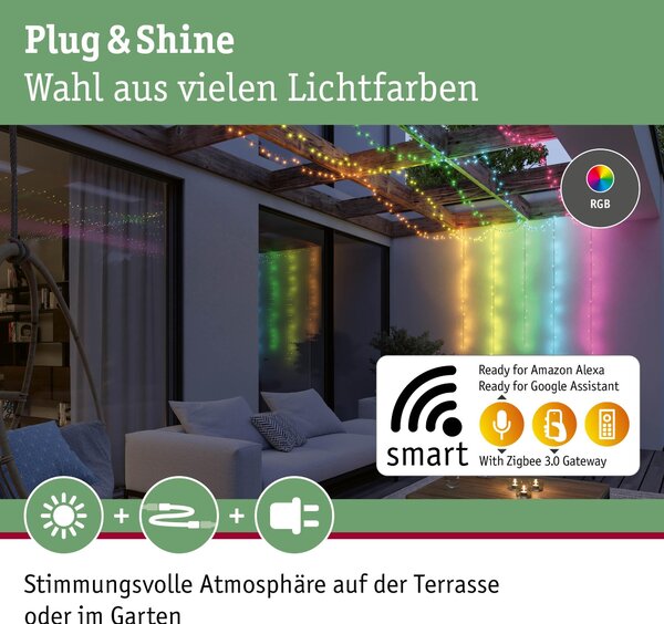 P 94643 Plug & Shine LED světelný řetěz Yuna RGB 12,4m IP44 5W černá - PAULMANN