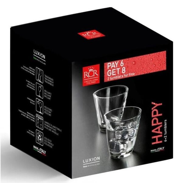 RCR HAPPY SKLENICE NA WHISKY SADA 6+2KS 315 ML