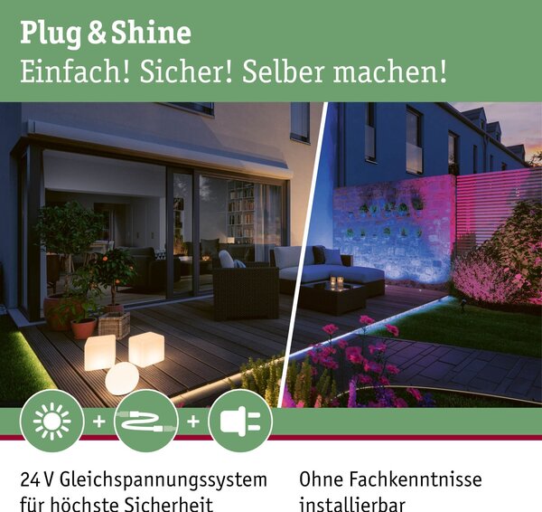 P 94643 Plug & Shine LED světelný řetěz Yuna RGB 12,4m IP44 5W černá - PAULMANN