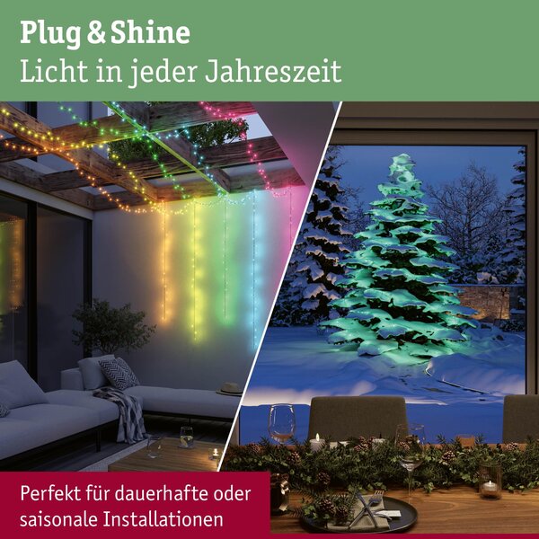 P 94643 Plug & Shine LED světelný řetěz Yuna RGB 12,4m IP44 5W černá - PAULMANN