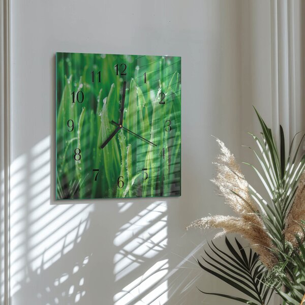 Skleněné hodiny na stěnu Zelená tráva zskc-30x30-00182428