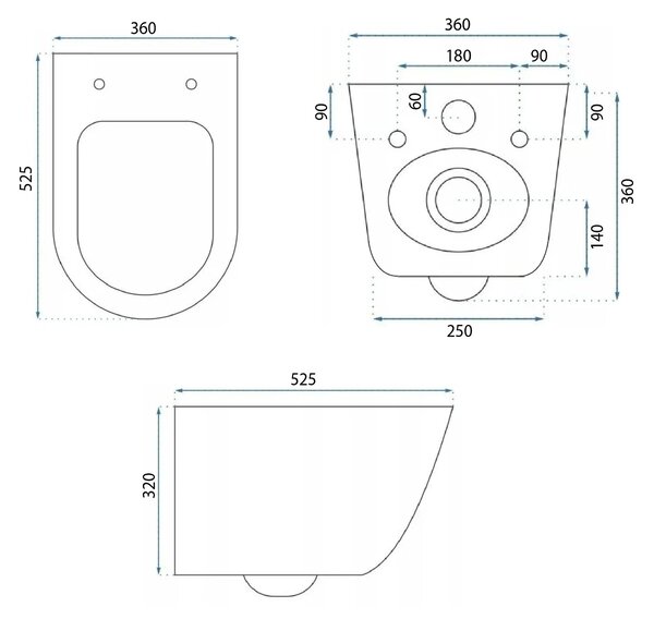 Rea Eddy, závěsná záchodová mísa Tornado Rimless 525x360x360 mm se sedátkem, REA-C6560