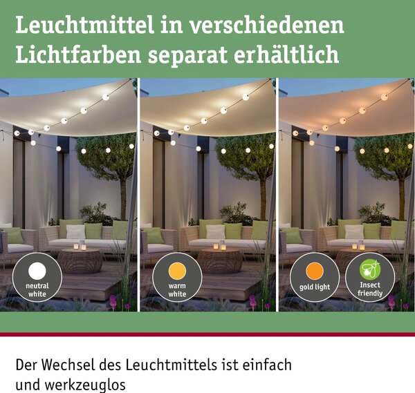 P 94912 Plug & Shine LED světelný řetěz Naima prodlužovací sada IP67 3000K 3x1W 1,71m černá - PAULMANN