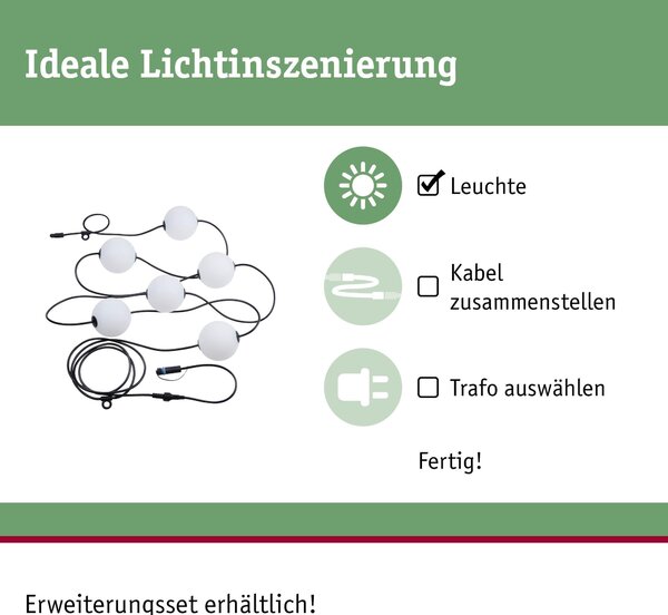 P 94910 Plug & Shine LED světelný řetěz Naima základní sada IP67 3000K 6x1W 5,88m černá - PAULMANN