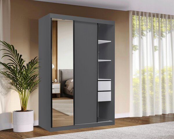 ŠATNÍ SKŘÍŇ S POSUVNÝMI DVEŘM, barvy grafitu, 150/215/59,5 cm P & B - Šatní skříně, Online Only