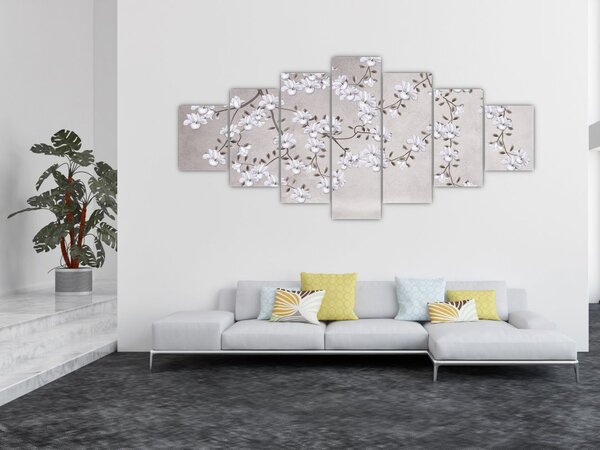 Obraz - Květy v šedivé krajině (210x100 cm)