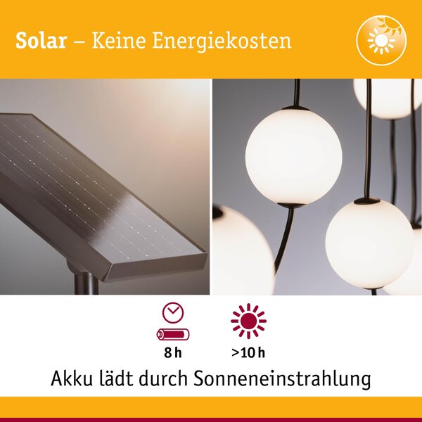 P 94913 Solární LED světelný řetěz Taina prodlužovací sada IP67 3000K 1,71m černá - PAULMANN