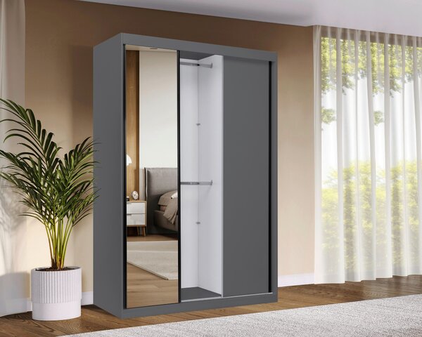 ŠATNÍ SKŘÍŇ S POSUVNÝMI DVEŘM, barvy grafitu, 150/215/59,5 cm P & B - Šatní skříně, Online Only