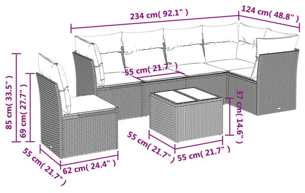 7dílná zahradní sedací souprava s poduškami černá polyratan 3217705