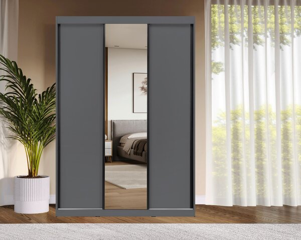 ŠATNÍ SKŘÍŇ S POSUVNÝMI DVEŘM, barvy grafitu, 150/215/59,5 cm P & B - Šatní skříně, Online Only