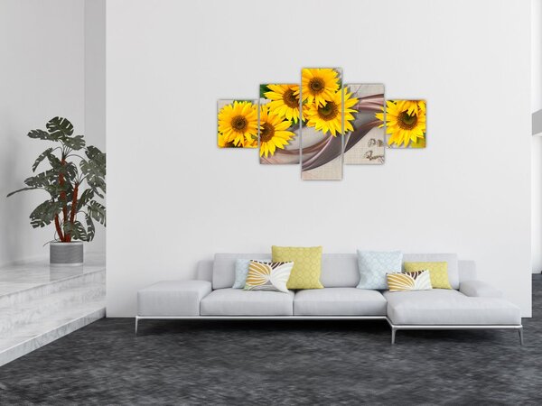 Obraz - Zářící květy slunečnic (125x70 cm)