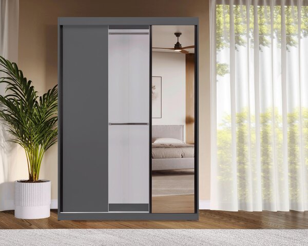 ŠATNÍ SKŘÍŇ S POSUVNÝMI DVEŘM, barvy grafitu, 150/215/59,5 cm P & B - Šatní skříně, Online Only