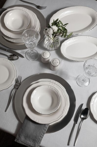 Jídelní sada 53 ks bílá/stříbrná/porcelán