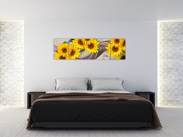 Obraz - Zářící květy slunečnic (170x50 cm)
