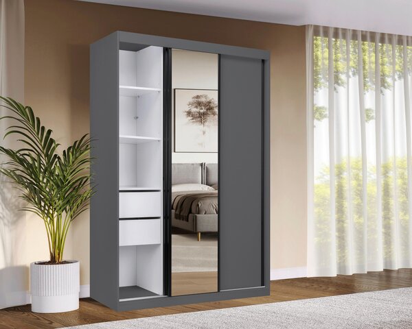 ŠATNÍ SKŘÍŇ S POSUVNÝMI DVEŘM, barvy grafitu, 150/215/59,5 cm P & B - Šatní skříně, Online Only