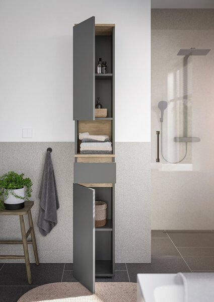 VYSOKÁ SKŘÍŇ, antracitová, antracitová, barvy dubu, 30/190/30 cm home24 - Koupelnové série, Online Only